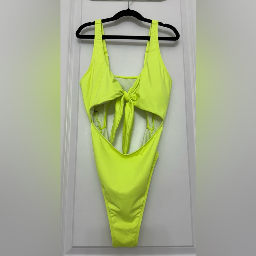 Mono B - Neon Yellow/Lime Green Tie-Front Swimsuit